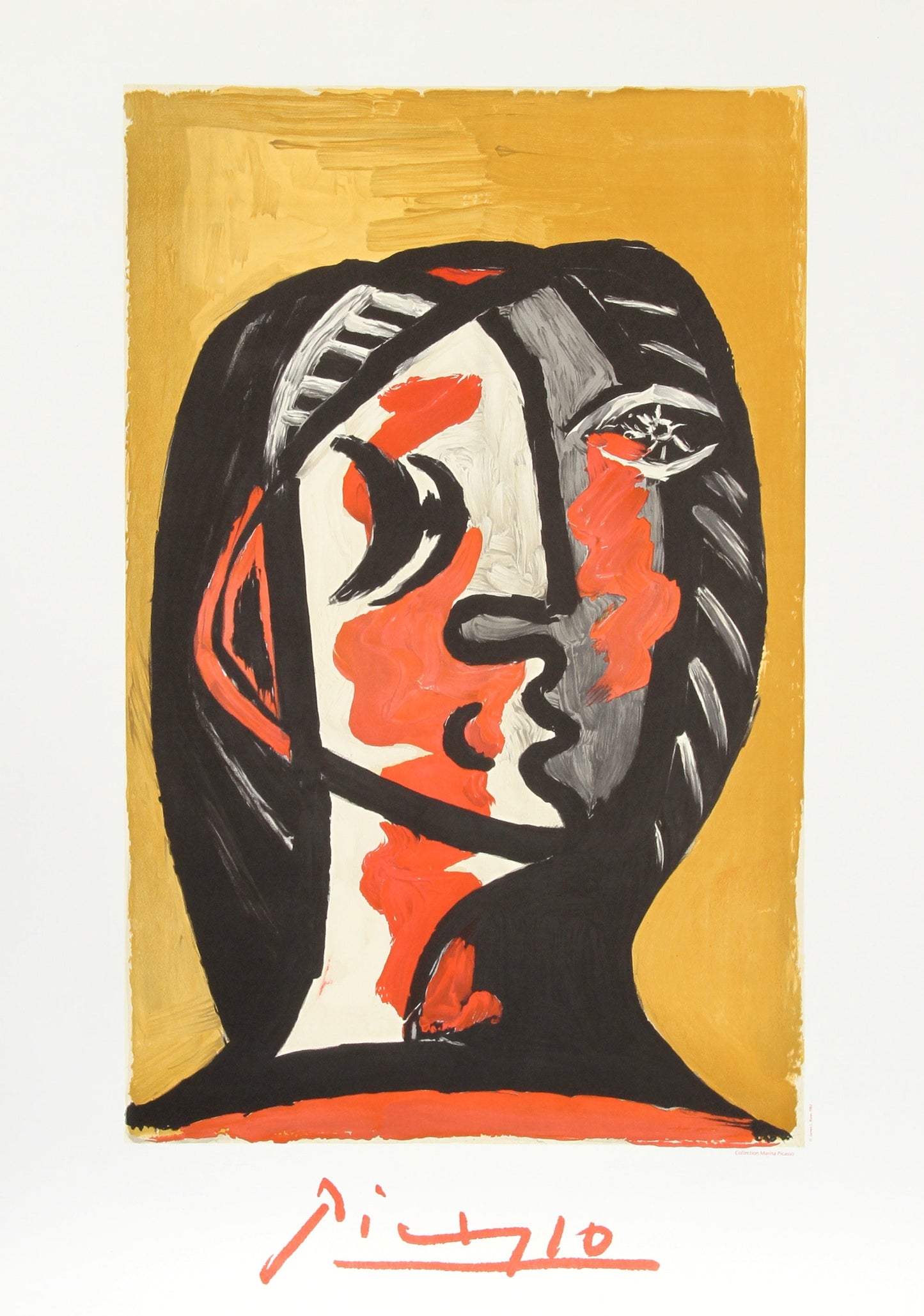 Tete de Femme en Gris et Rouge sur Fond Ochre