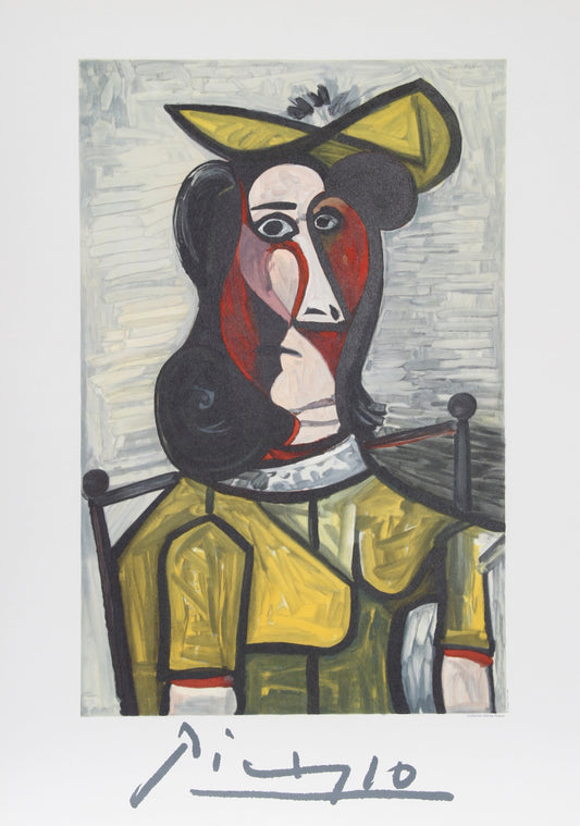 Portrait de Femme au Chapeau et a la Robe Vert Jaune