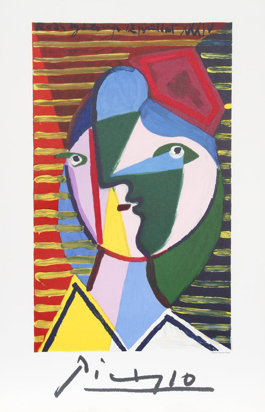 Visage de Femme sur Fond Raye