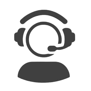 Dark gray icon of a person wearing a headset, representing customer support.